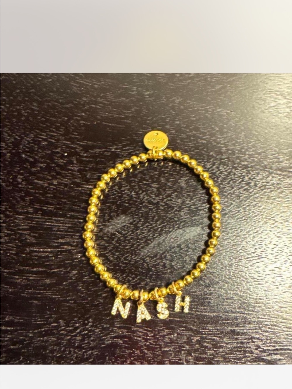 little words project custom Gold Beaded Bracelet with nashville Letter Charm